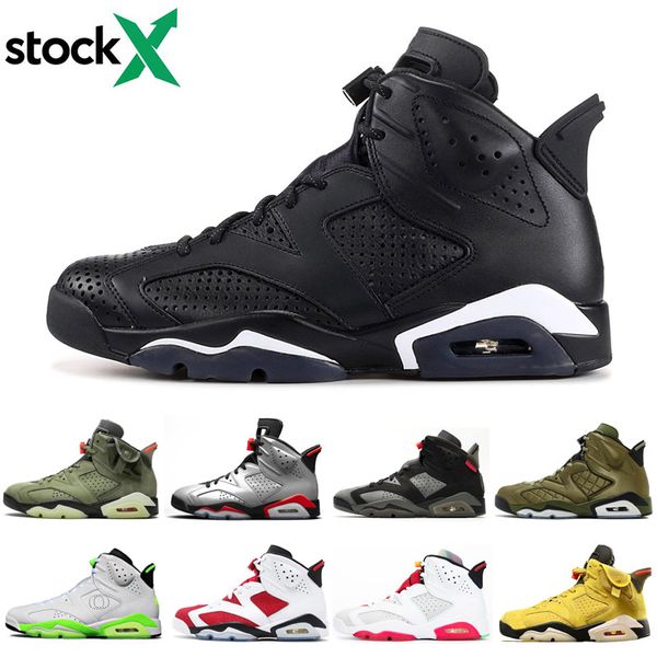 

black infrared reflective jumpman mens 6 6s trainers travis olive basketball shoeswashed denim hare dmp mens athletic sports sneakers 7-13