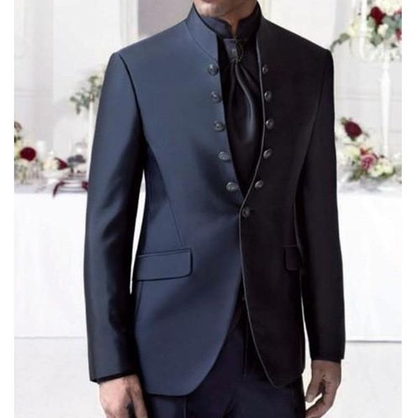 

mandarin отворотом groom tuxedos шесть кнопок вмс индии groomsmen шафер костюм мужские свадебные костюмы из двух частей куртки брюки, Black;gray