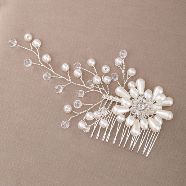 

silver color delicate handmade shining rhinestone pearls hair combs headpieces for bride noiva wedding hair jewelry accessories, Golden;white
