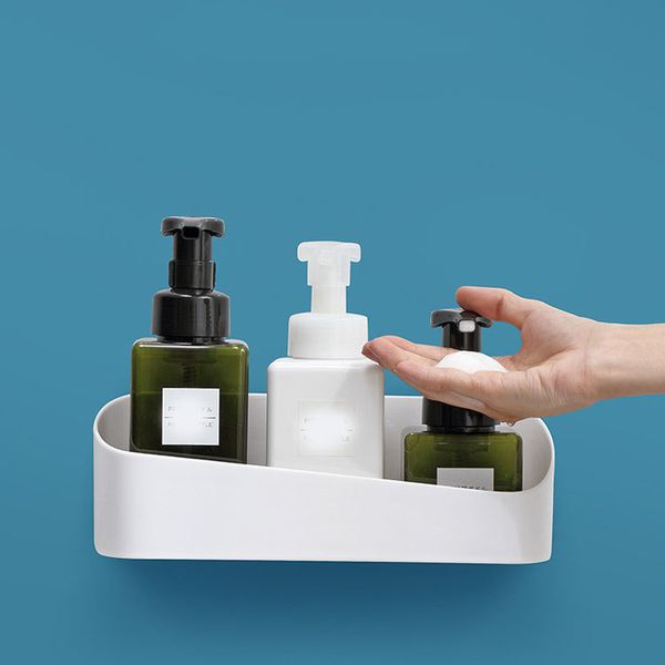 

bathroom shelf toilet strong paste wall plastic hollow moisture storage family convenient kitchen supplies solid color simple