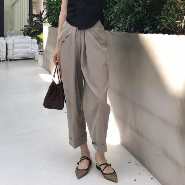 

summer new thin boyfriend loose straight waistband casual pants suit pants women's wear irregular waist, Black;white