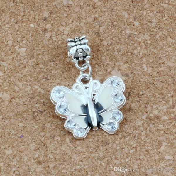 

50шт много белых эмалированные бабочки мотаться charm beads шарма ожерелье diy аксессуары 22x32.5mm a-510a, Bronze;silver