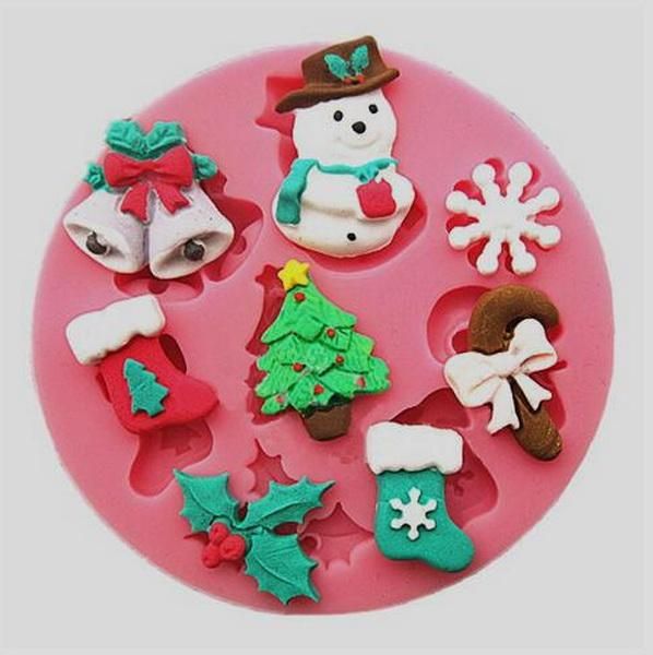 10PCS / LOT, árvore de Natal do floco de neve de Bell Fondant bolo de chocolate cookies Sugarcraft Mold cortador de molde de silicone Asse Ferramentas DIY Hot Sale!