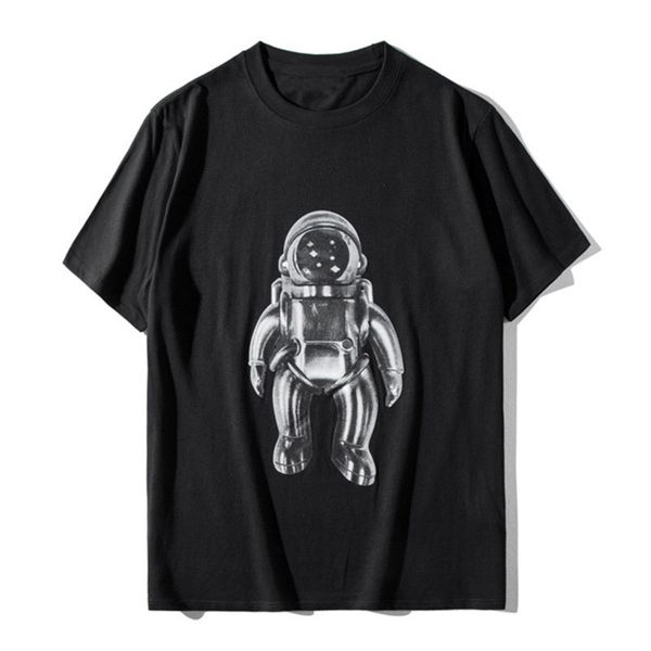 

famous men t shirt summer men women cotton aastronaut print short sleeves couples casual black t shirt size s-2xl, White;black