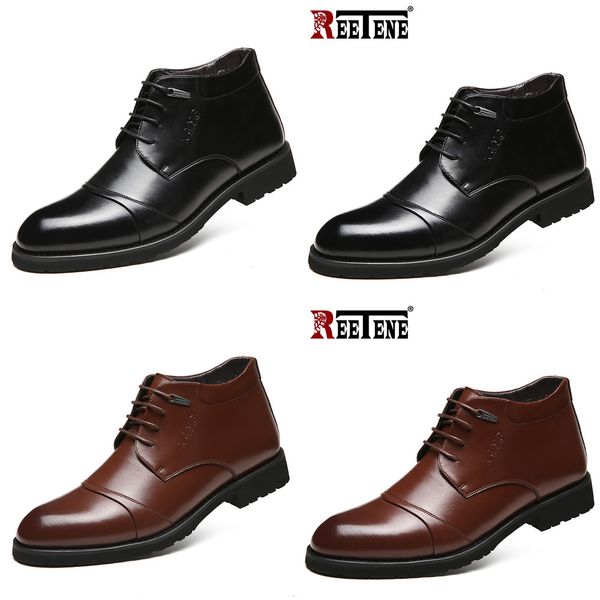 

reetene men's dress shoes business classic leather boots winter warm with velvet male leather shoes men's fashion wedding shoes, Black