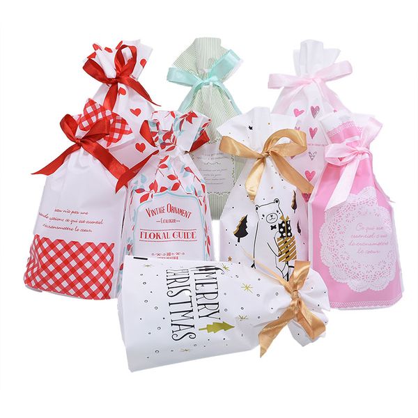 

5pcs small pumpkin cartoon pattern plastic drawstring bag ribbon candy bundle pocket birthday party wedding decoration gift bag