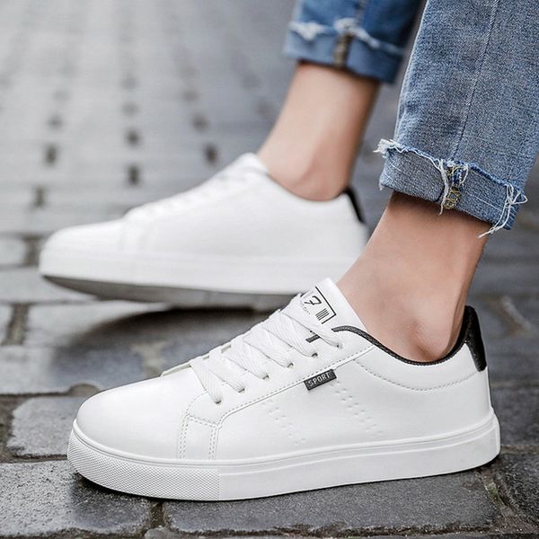 

men sneakers breathable solid men zapatillas hombre flats shoes sneakers shoes fashion casual white flats a54-19, Black