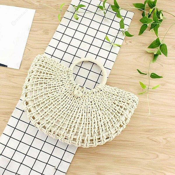

women girls summer rattan straw bag woven round handbag ladies beach bags vintage knitted messenger purse bag