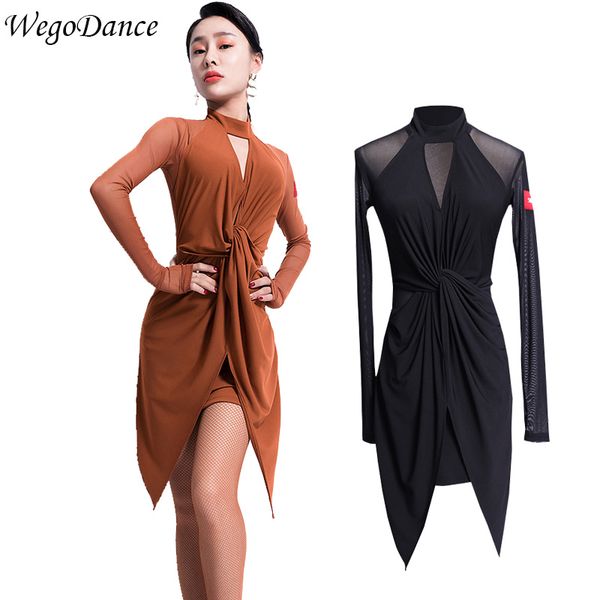 

new latin dance strapless dress long sleeve dance round collar ballroom competition dresses for woman hipping, Black;red