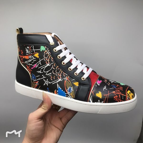 

red bottom designer shoes high cut spike version cow sedue calf sneaker luxury party wedding shoes genuine leather casual shoes, Black