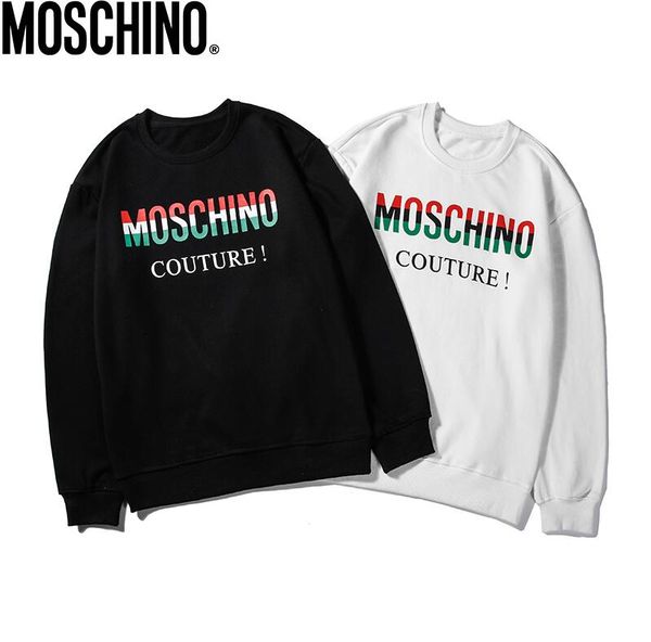 

19fm moschinos logo brand sweater street casual long sleeve sweaters novelty cotton pullover fashion creative hoodies men top, Black