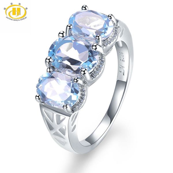 

hutang 3.5ct природных драгоценных камней кольцо женщин голубой топаз твердая 925 серебряные кольца fine элегантные украшения для подарков п, Golden;silver