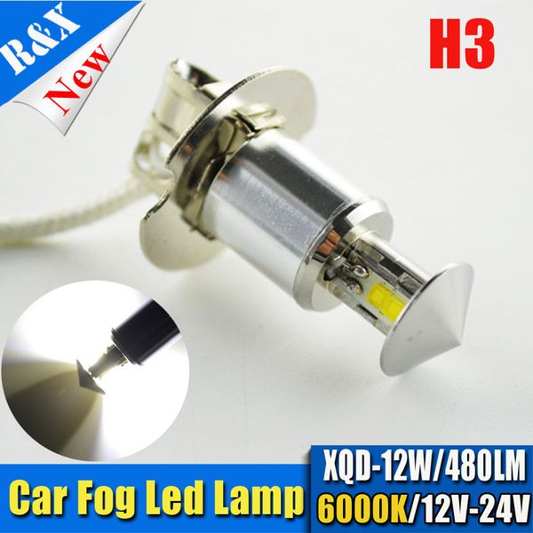 

1шт 12w h3 led 4smd cre'exq-d лампы свет для автомобилей противотуманные фары лампочки 12v 24v белый 6000k