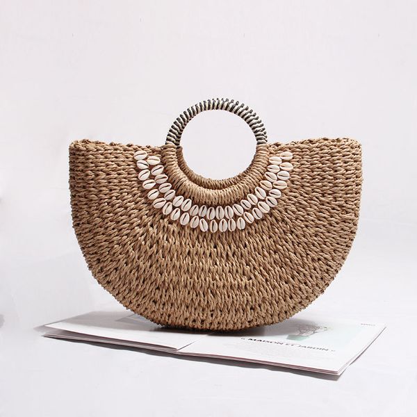 

caker brand 2019 women large big beaded straw bags circle ring beach bags