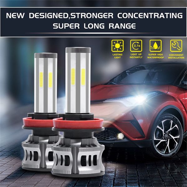 

kongyide car light 2pcs 6 side led headlight h4 h7 h11 9005 9006 kits 72w 8000lm low beam bulb 3000k 6000k 8000k white faro s17