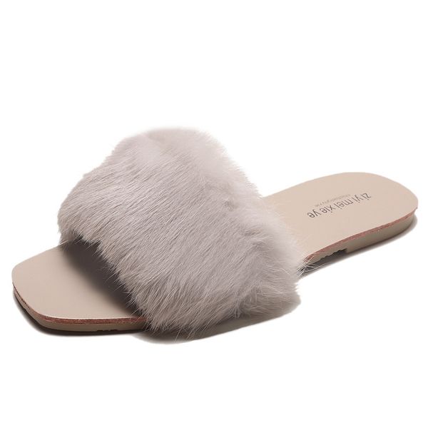 

fur slide for women cut slippers fluffy sliders plush furry summer flats sweet ladies shoes, Black