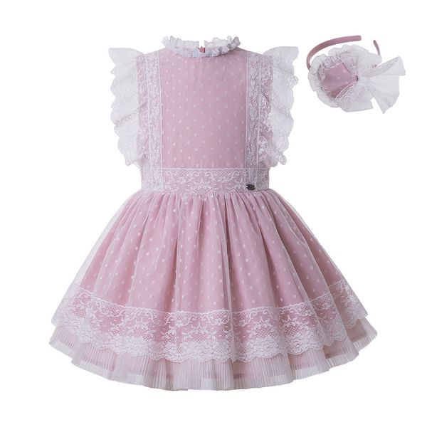 

presale new pink party girl dress for 2-8year girl sleeveless lace dress with headband kids clothing g-dmgd212-301 y200623, Red;yellow