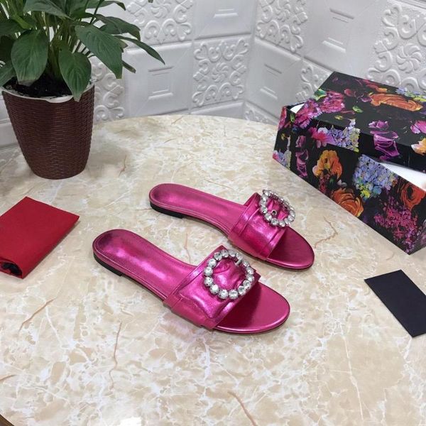 

2020 new slippers women genuine leather flats shoes women rhinestone decor slides spring summer shoes ladies, Black