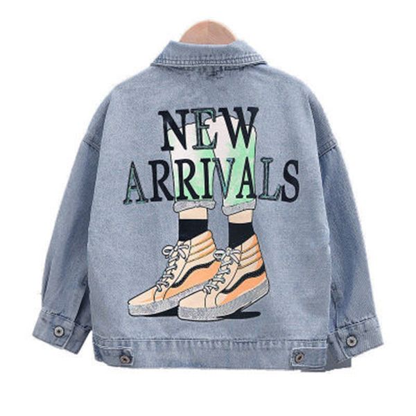 

children's denim jacket 2020 korean boys girls cartoon letter denim jackets for kids outerwear girls clothes boys jacktet, Blue;gray