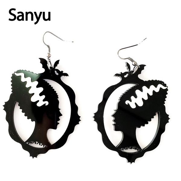 

exaggerated hollow wtich head black acrylic drop earrings halloween dark dangle earrings for women cool punk halloween jewelry, Silver