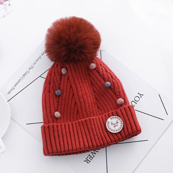 

children's outdoor hats autumn and winter new wool fashion plus velvet big hair ball hat wholesale, Black;white