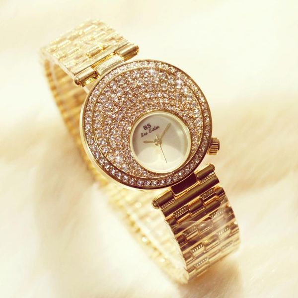 

women watches ladies fashion rhinestone wristwatchdiamond big dial clock quartz watches relogios femininos, Slivery;brown
