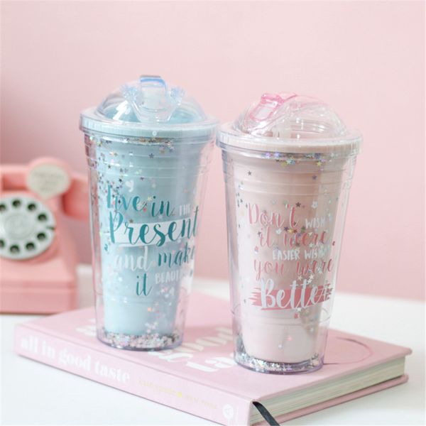 

creative coffee mugs star bpa plastic water bottle with straw travel portable tea milk insulated cup drinkware 420ml