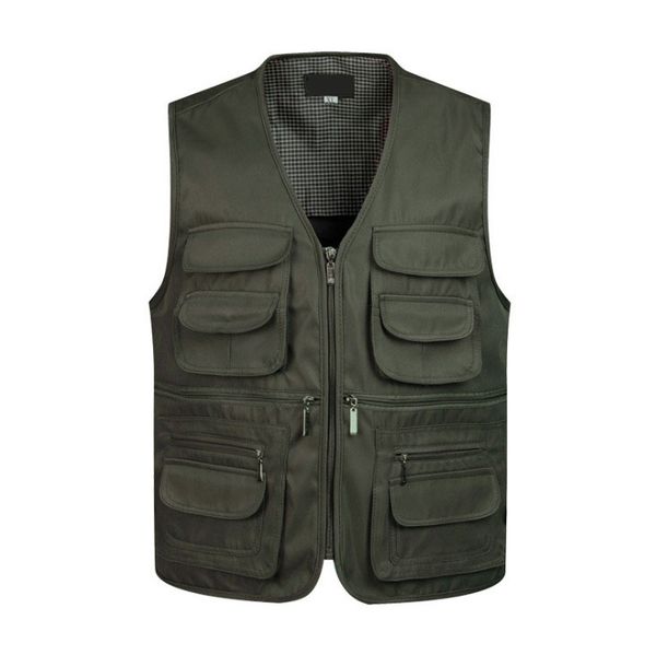 

men cotton multi-pocket waistcoat male sleeveless unloading solid coat work vest pgrapher tactical masculino jacket, Black;white
