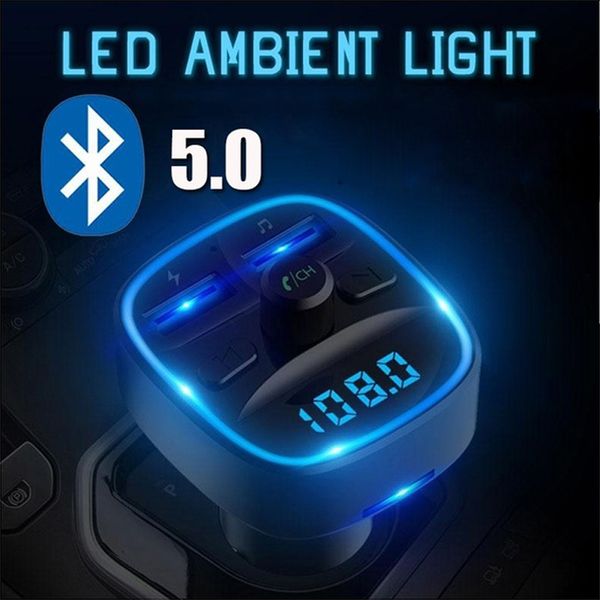 

t25s fm transmitter qc3.0 wireless bluetooth mp3 player handsdual usb car quick charger3.1a car audio power adapter