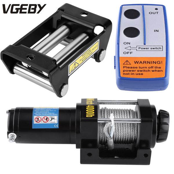

remote control treuil electrique electric 4000lb winch 12v steel cable winch quad bike auto atv trailer truck boat 15m new