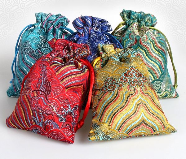 

vintage wave small chinese silk satin pouch wedding candy bag party favor pouch drawstring jewelry gift packaging bags 50pcs/lot