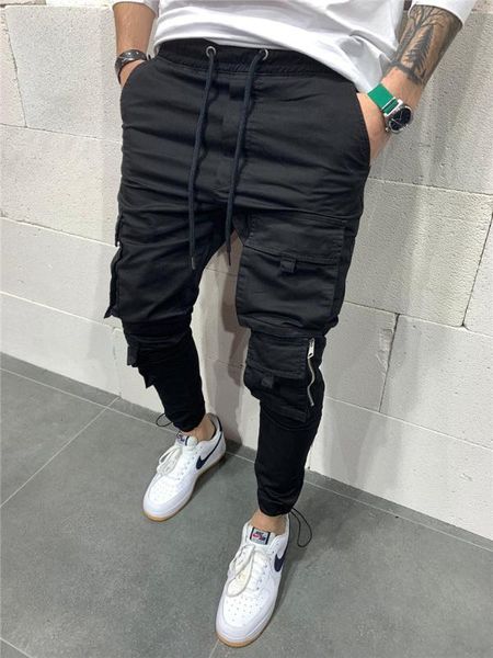 

2020 мужчины черные беговые брюки летние повседневные брюки мужские большие карманы ankel cargo мужской весенний уличный комбинезон трениров, Black