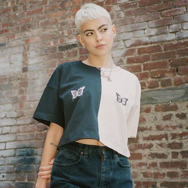 

harajuku black/white hit color cotton t shirt crop women summer fashion casual loose street tees office lady clother