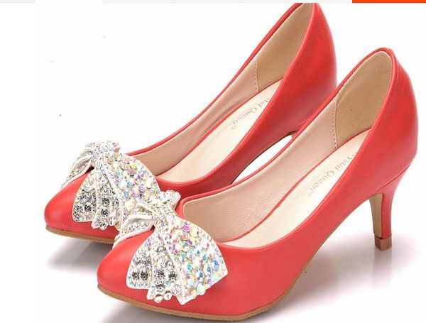 

2019 women's shoes in spring and autumn with new style high heel fine heel pointed end bowknot water drill@2142, Black