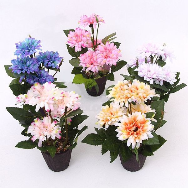 

simulated chrysanthemum potted set fake flower embroidered flower living room artificial green plant bonsai decoration