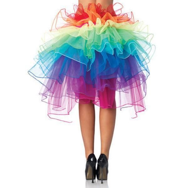 

women rainbow skirt clubwear dancing skirt tutu layered beach vestidos organza lace up colorful large size, Black
