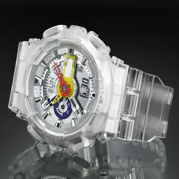 

2018-7a fully transparent elements with dial red yellow blue embellishment, waterproof ga110 sports watch box, Slivery;brown