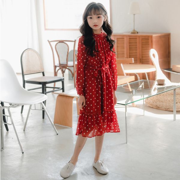 

2020 spring cute polka dot girls dresses kids petal collar dresses for teen girls elegant baby chiffon dresses, #8523, Red;yellow