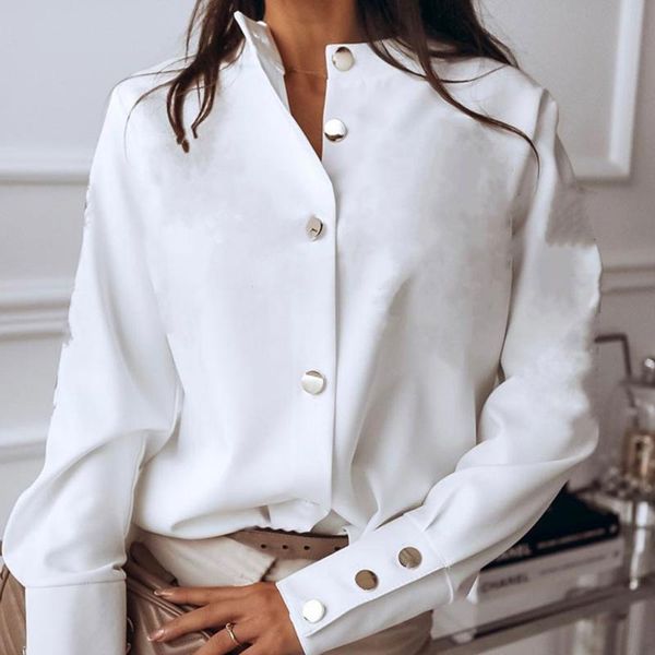

jocoo jolee elegant long sleeve metal buttons blouse office lady shirt 2020 womens and blouses spring solid tunic, White