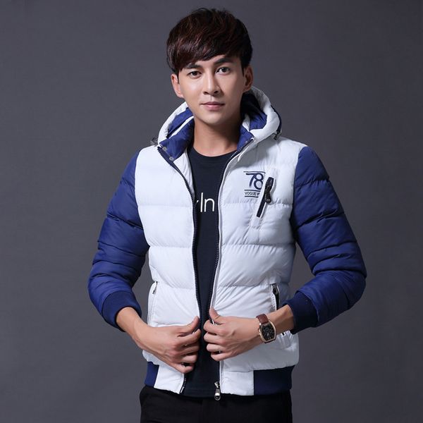 

men's wool & blends 2021 winter thick men deconstructable hooded 78 cotton-padded clothes youth korean-style casual down jacket clothe, Black
