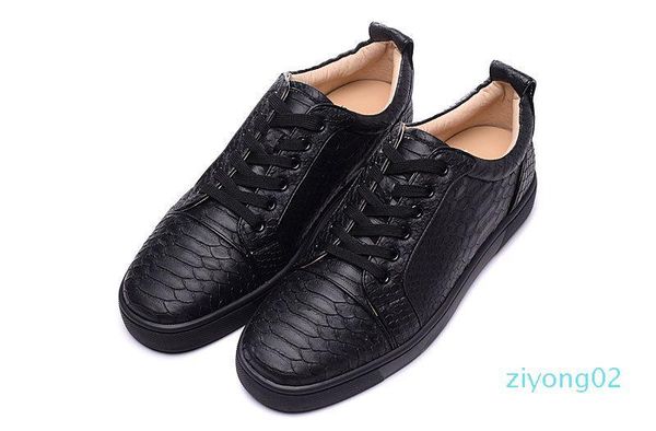 

mens womens low snakeskin red bottom flat casual luxury shoes for men women brand new comfort designer skate sneakers z02, Black