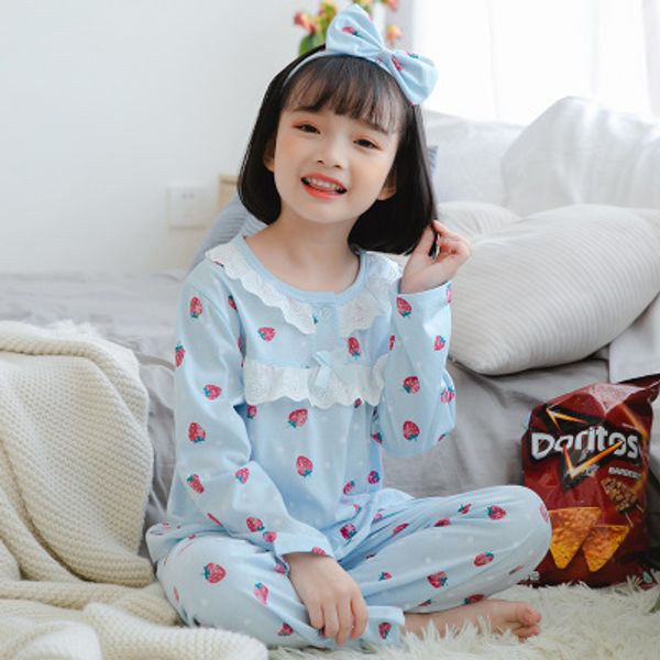 

new 2pcs/set children pajamas baby girls lace sleepwear long sleeves sweet dreams wear kids pajamas girl clothing costumes, Blue;red