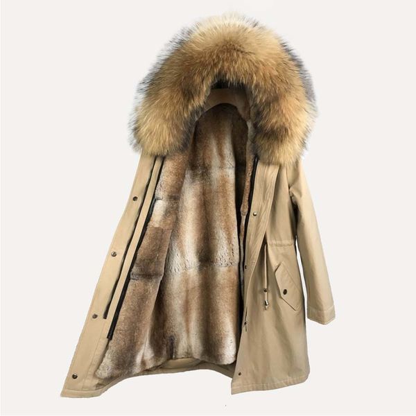 

women raccoon winter parka real lined with natural rabbit fur parkas y190925, Black;brown