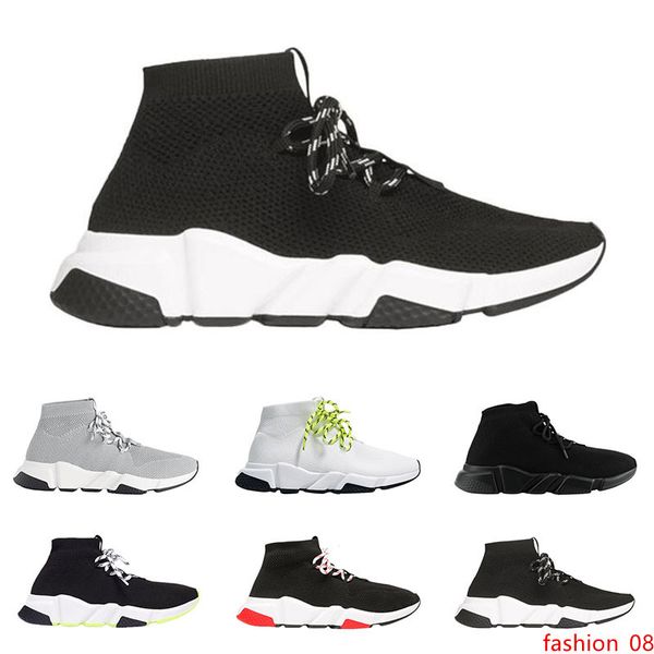 

2019 men women designer socks shoes speed trainer lace up mid black white yellow fashion mens trainers casual platform sneakers