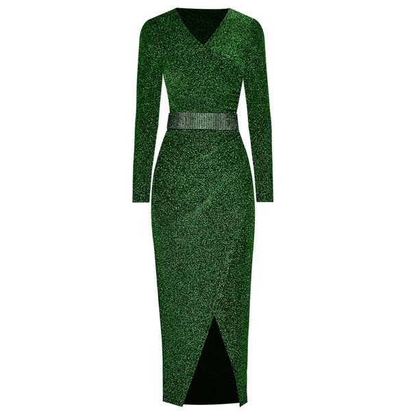 

goodlishowsi high end noble women's formal dress lurex v-neck charming ladies banquet party night bodycon dresses 4 colors, Black;gray