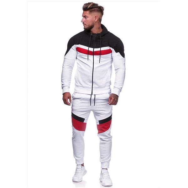 

fashion men's hoodie patchwork sweatshirt pants sets 2pcs sports suit tracksuit for male autumn outdoor running clothes, Black;blue