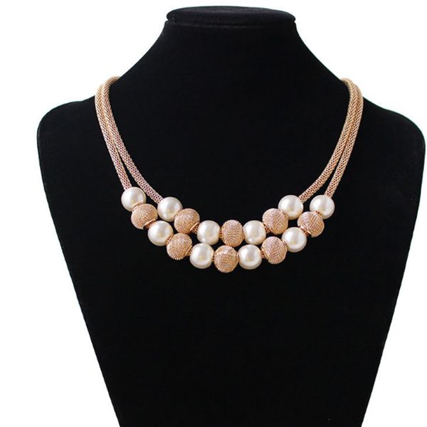 

fashion necklace collar beads necklaces & pendants women gift trendy choker metal chain statement simulated pearl necklace, Golden;silver