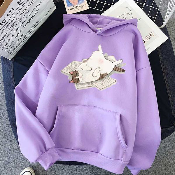 

korean streetwear women cat poleron mujer pocket hoodie school oversized hoodie winter pullover sweatshirts, Black