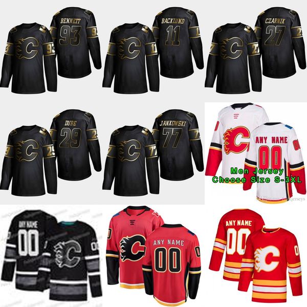 

2019 Golden Edition Calgary Flames 11 Mikael Backlund 93 Sam Bennett 77 Mark Jankowski 27 Austin Czarnik 29 Dillon Dube Hockey Jerseys