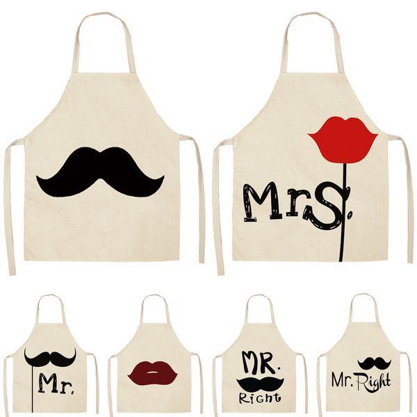 

1pcs mr mrs couples kitchen aprons dinner party cooking bibs cotton linen funny pinafore cleaning tools 53*65cm c1024
